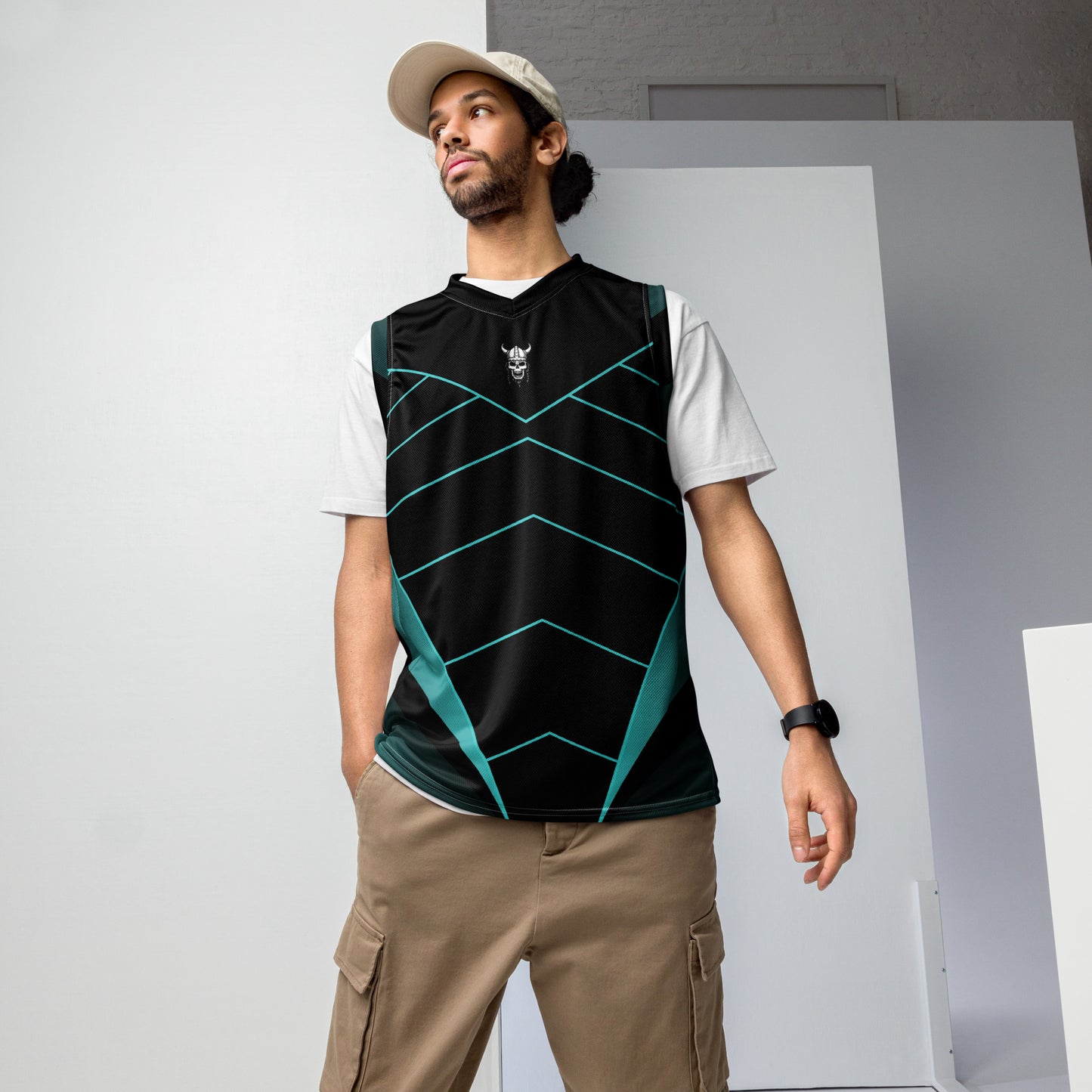 Recycled unisex skull basketball jersey